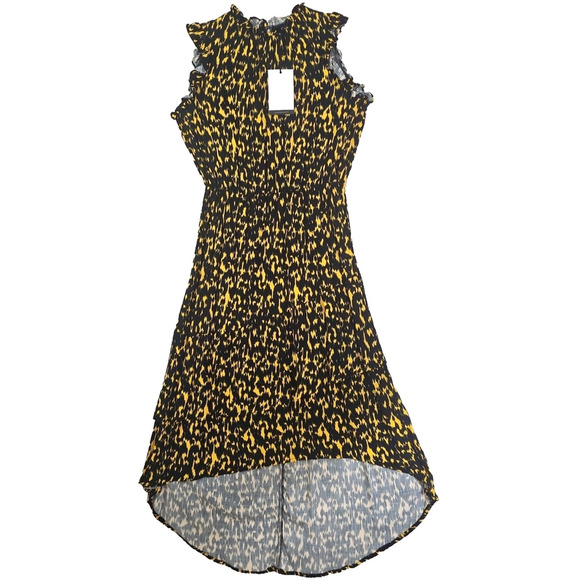 Who What Wear ~Woman Size L~ Black/Yellow High/Low Midi Ruffle Dress NWT. - Picture 1 of 16